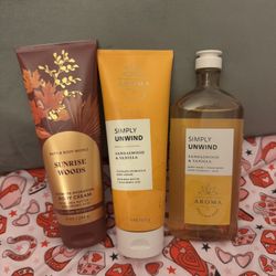 Bath & Body Works Sunrise Woods Cream & SANDALWOOD & VANILLA Body Wash / Cream