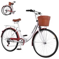 26" 7 Speed Foldable Beach Cruiser for Women Retro Style (no basket)