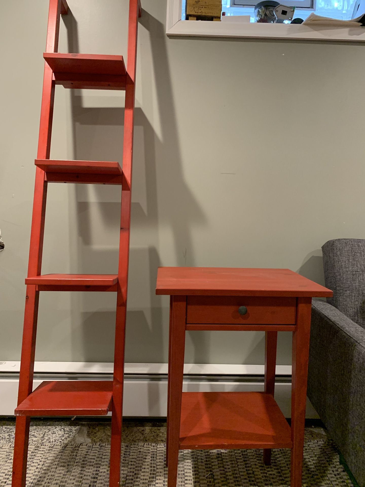 Matching Red Side Table and Plant Shelf