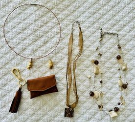 3 Necklaces, 2 Shell Pendants, & Keychain