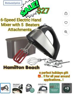 Hamilton Beach 6-Speed Electric Hand Mixer with SoftScrape Beaters, 5 Attachments & Case, Mixer for Kitchen, 