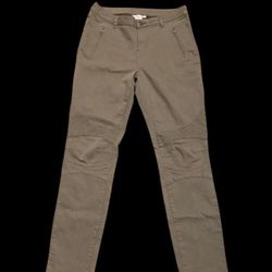 Olive Green Moto Biker Pants Ribbed Knees Zipper Pockets