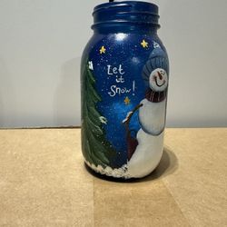 Hand Painted Snow Man Jar