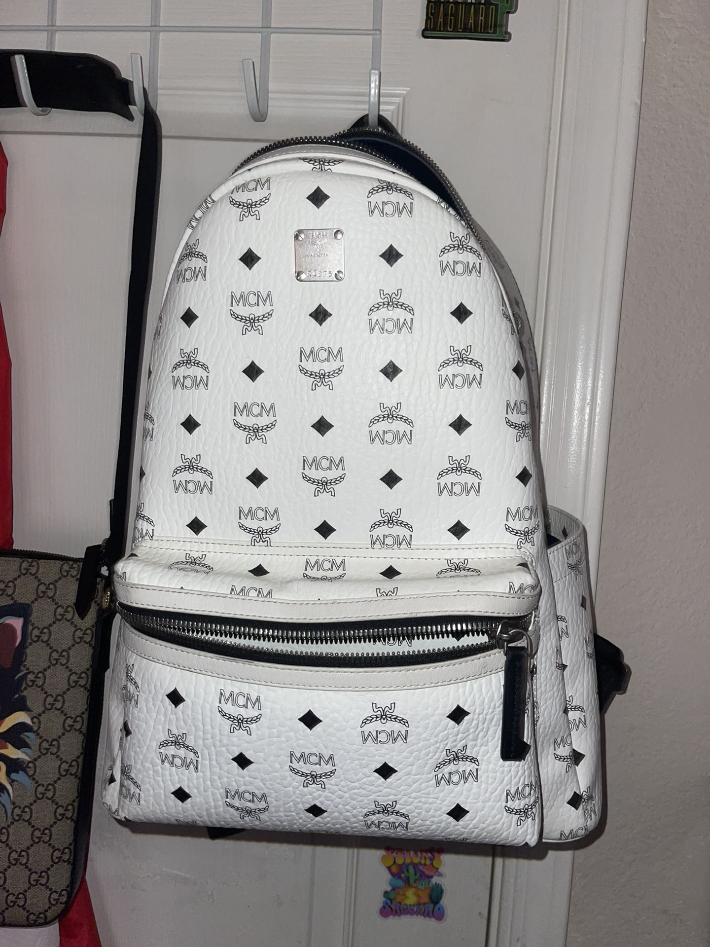 White MCM book bag 