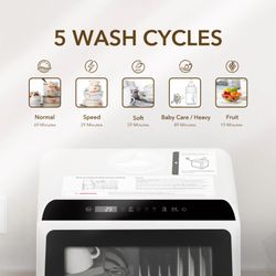 HAVA Compact Countertop Dishwasher Freestanding White/Black Display, 5 Programs