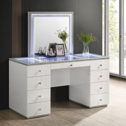 💎WHITE SILVER RHINESTONE VANITY LED MIRROR MAKE-UP CABINET MAQUILLAJE TOCADOR💎