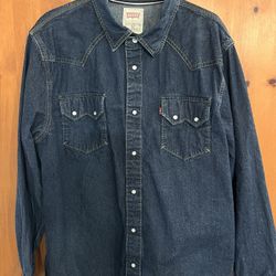 Vintage LEVI’S 60555 Men's Pearl Snap Western Denim Shirt size XL