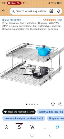 2 Tier Individual Pull Out Cabinet Organizer 28½" W x 21½" D