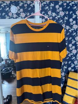 Tommy Hilfiger Striped Men’s Shirt | Navy Blue and Yellow | Size : Medium