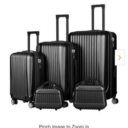 Luggage 5-Piece Sets, Vertical Stripe Luggage Set with Spinner Wheels Durable Lightweight Travel Set Black