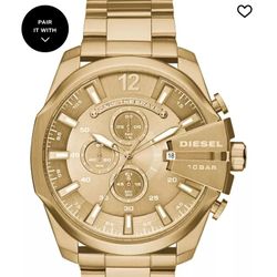 DIESEL DZ4360 Mega Chief Men's Gold-Tone Chronograph Watch BN Gift Box $270