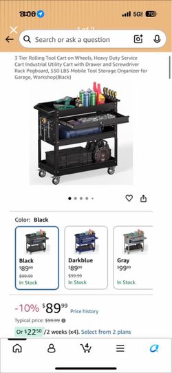 3 Tier Rolling Tool Cart on Wheels, Heavy Duty Service Cart Industrial Utility Cart with Drawer and Screwdriver Rack Pegboard, 550 LBS Mobile Tool Sto