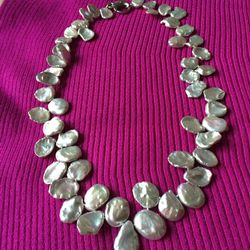 NEW - HONORA 18” Private Reserve Petal Keshi 14mm Luminous Silver Statement Necklace Org. $150 + Tax