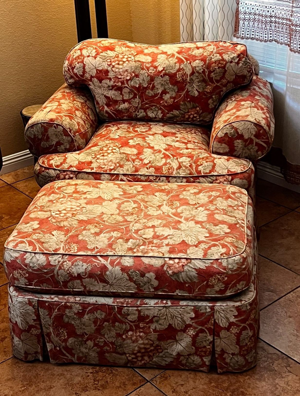 Floral Chair With Ottoman