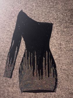 🖤 Windsor Silver & Black Ombre One Shoulder Cocktail Dress – Size Small