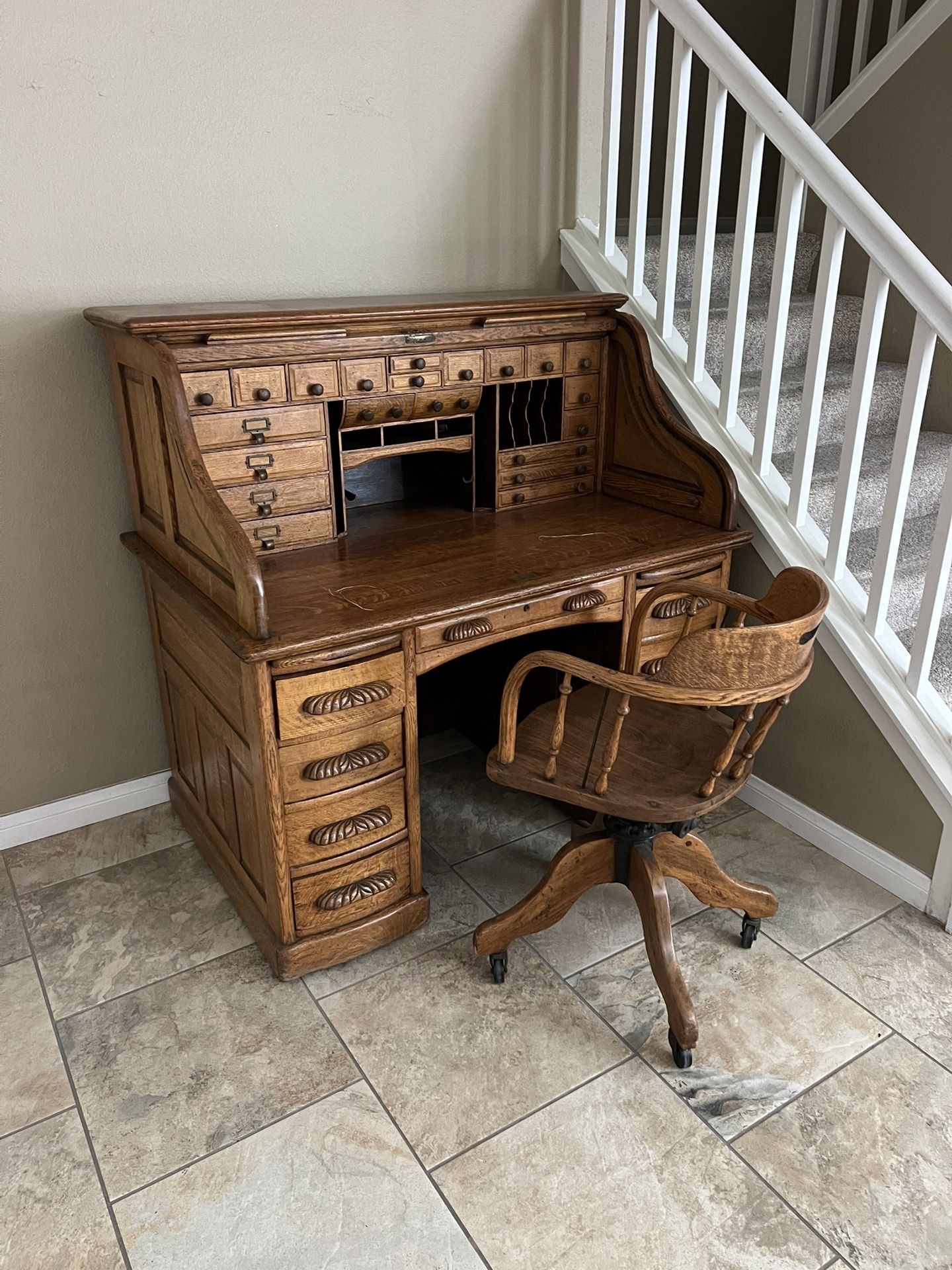 Antique Oak Roll Top Desk