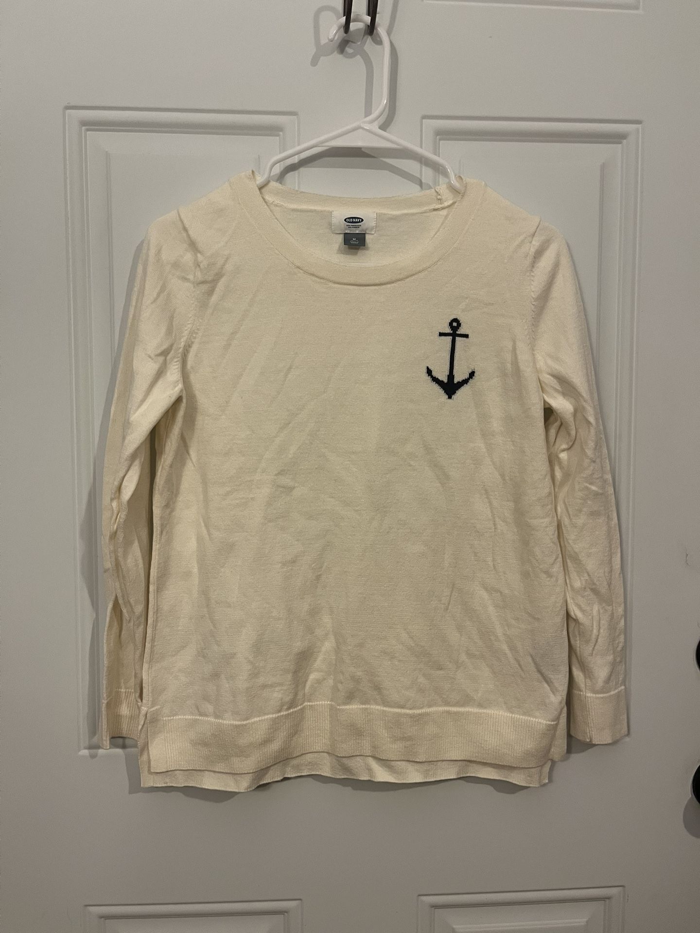 Women’s Petite Medium Anchor Old Navy 100% Cotton Cream Pullover Sweater EUC