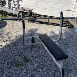 Olympic Bench Press with Spotter Platform and Barbell 