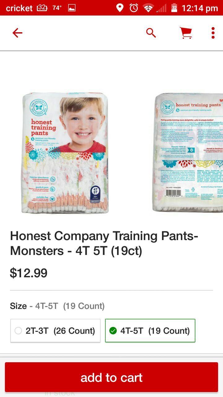 Honest Company Training Pants 4T - 5T