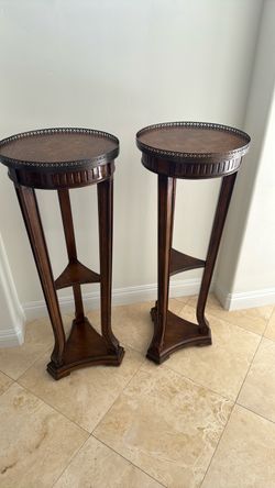 Pair of Tall Wood Pedestal Plant Stands