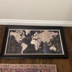Framed Canvas Map Of The World 