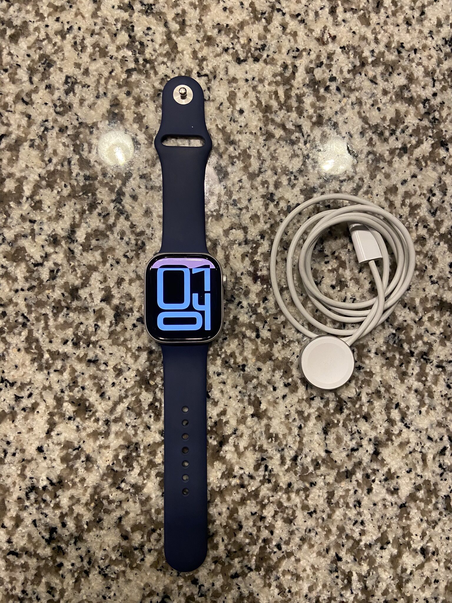 Apple Watch Series 10 GPS 46mm Silver With Small/medium Blue Band 99% Battery Health Works Great 