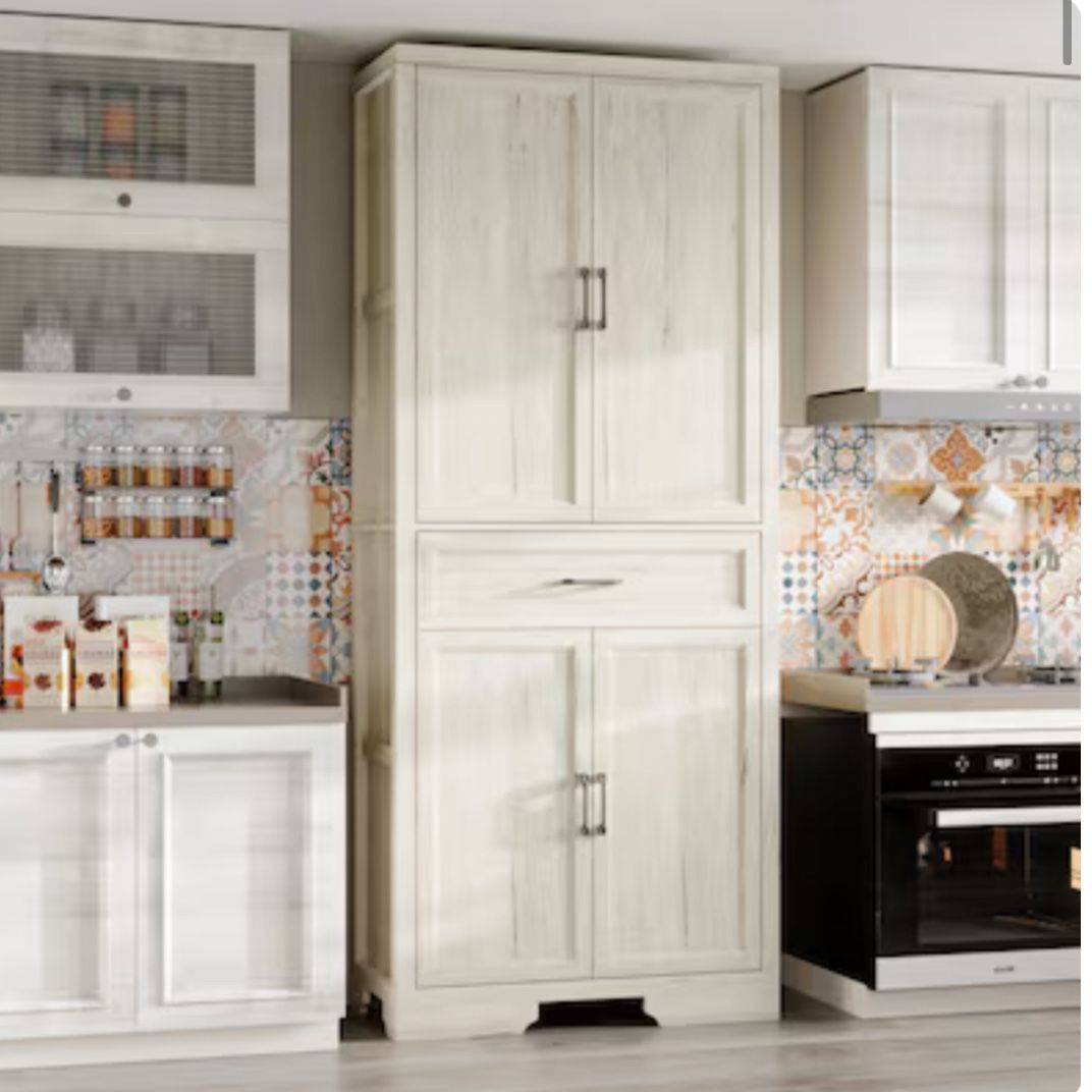 FUFU&GAGA Contemporary Modern Off-white Pantry Storage Cabinet with Adjustable Shelves - Brand New in Box