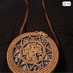 Handwoven Round Rattan Bag for Women Shoulder Straw Bag Hollow