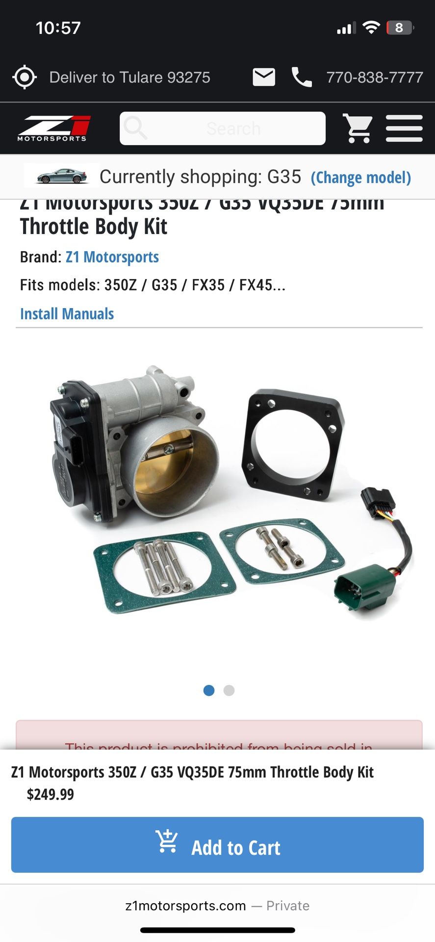 G35 75mm Throttle Body
