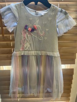Girls Unicorn Rainbow Tulle Dress – Size S