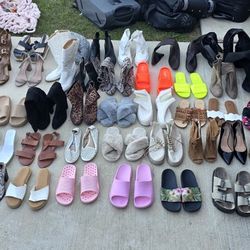 55 Pairs Of Assorted Shoes, Sandals, Boots And Heels Size Size 8 And 8.5 