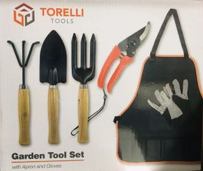 GARDEN TOOL SET - Trowel Rake Pitch Fork Pruner Apron Gloves - $10.00