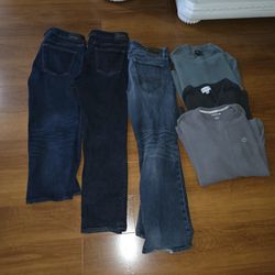 3 Express Jeans And 3 Long Sleeve Shirts  All For One Price 