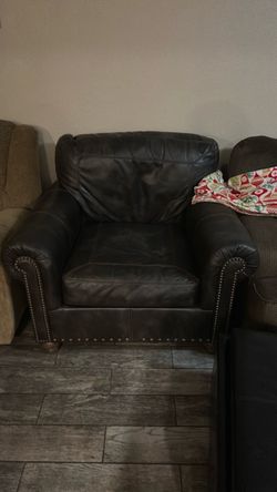 Dark Brown Leather Accent Chair with Nailhead Trim