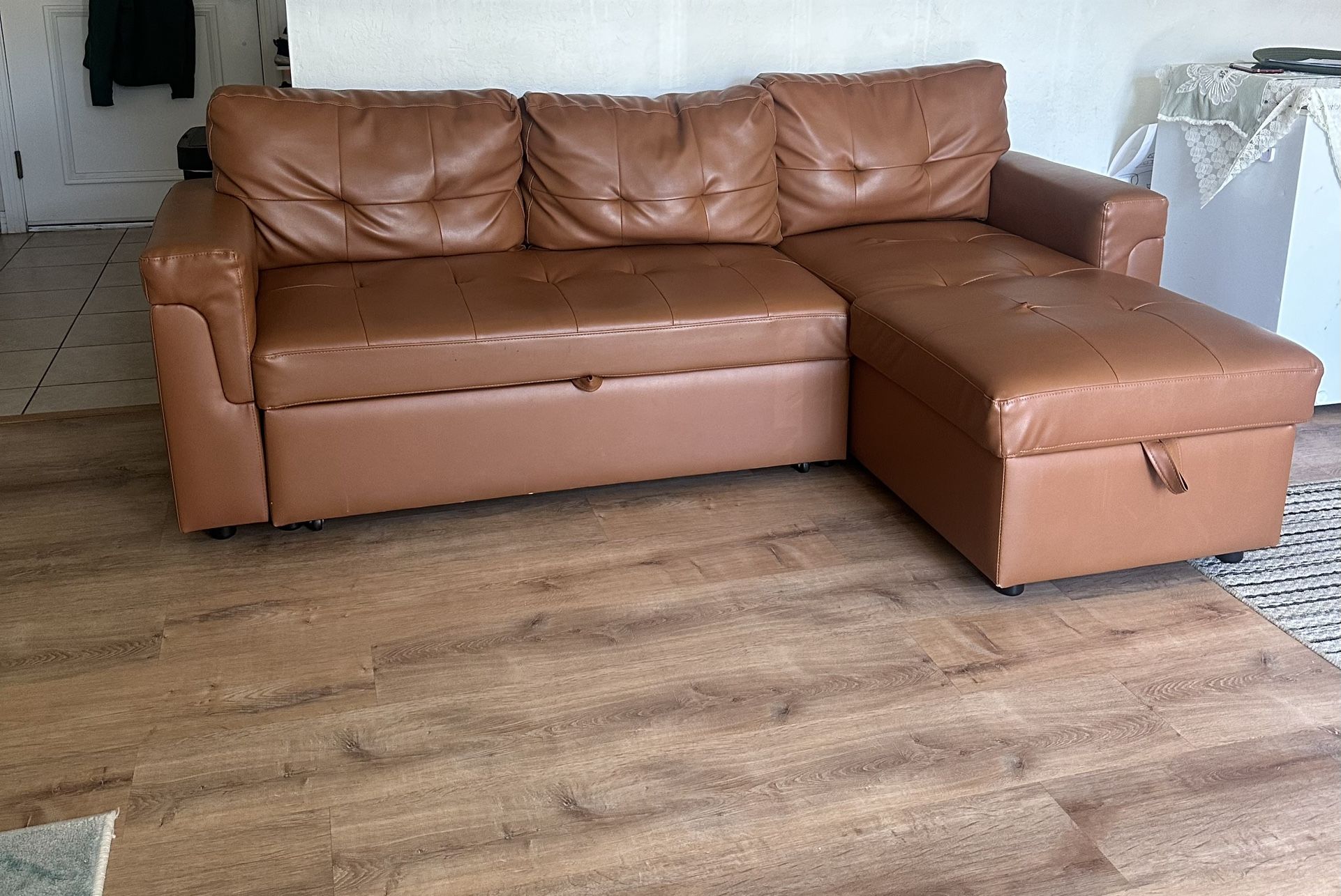 L-Shaped Sectional Sofa in Caramel with Chaise