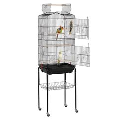 64-inch Play Open Top Medium Small Bird Cage with Detachable Rolling Stand for Parrot Lovebirds Finches Canaries Parakeets Cockatiels Budgie Parrotlet