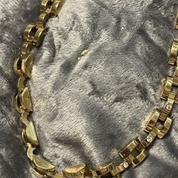 Goldtone Chain With Cz Stoned Inset Necklace N 