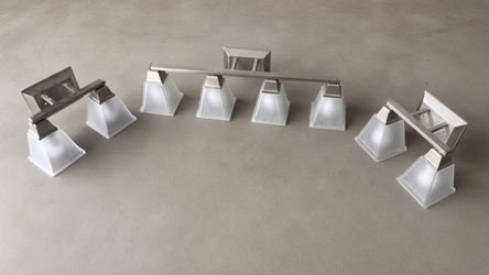 Brushed nickel vanity lights – 4-light + two 2-lights, frosted glass
