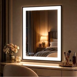 20 x 28 Inch LED Bathroom Mirror, Black Aluminum Frame Bathroom Vanity Mirror with 3 Color Modes & Dimmable Brightness, Anti-Fog, Memory Function, Wal