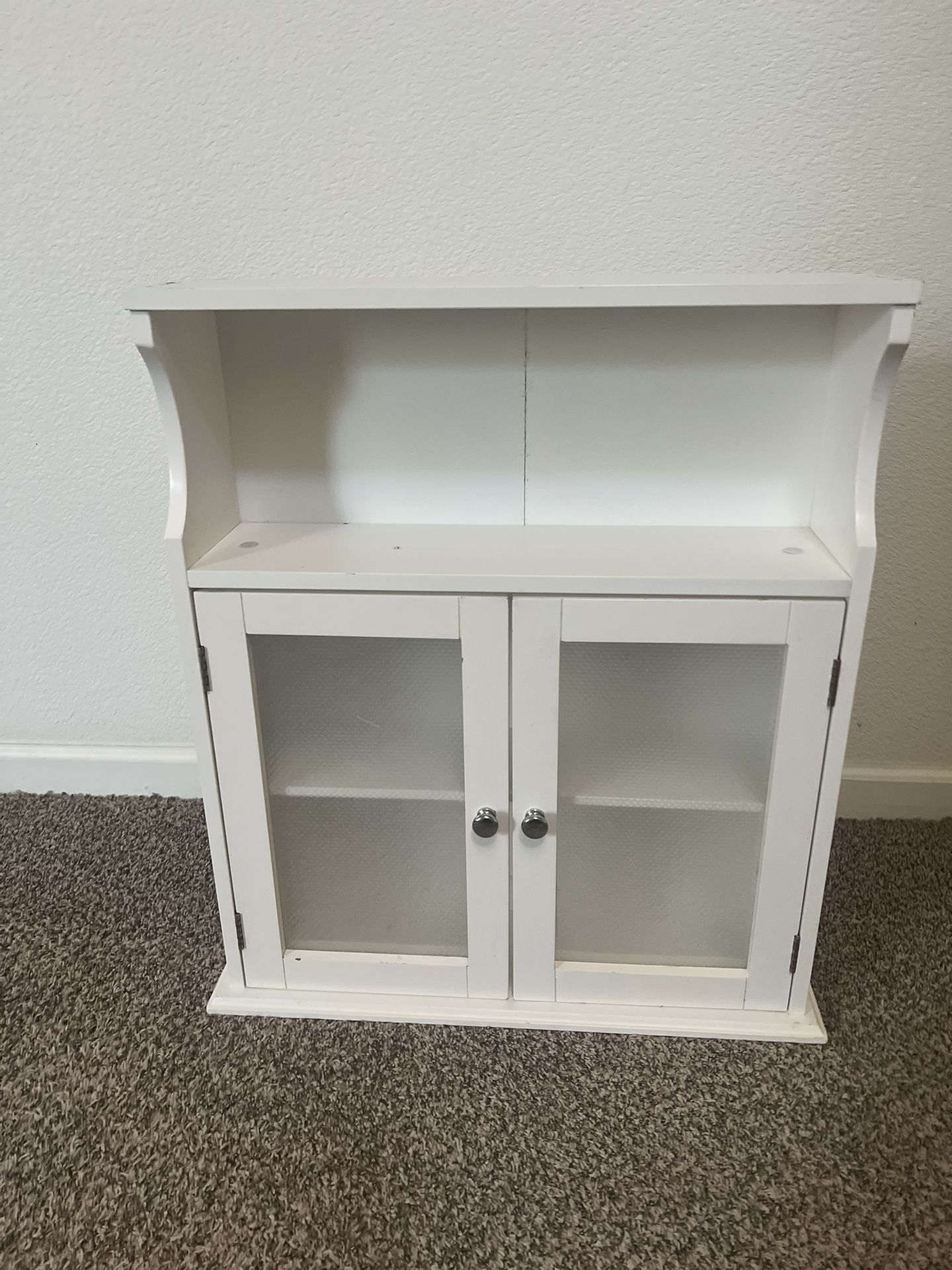 Over-the-Toilet Storage Cabinet - White Wood with Textured Plastic Panels