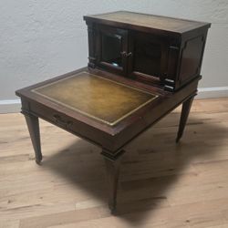 Weiman Mid-Century Regency Mahogany Stenciled Leather Top Side Table 28x21x25"