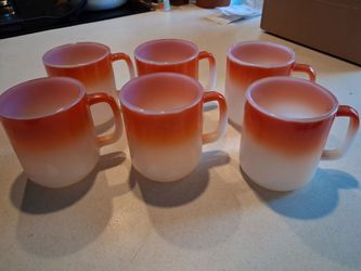 Set of 6 Vintage Milk Glass Mugs Orange Ombre