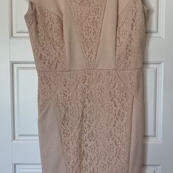 NWOT The Limited Cocktail Dress; Mini Square Short Sleeve; Blush & Lace; Size M
