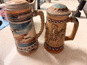 Collectible Ceramic Beer Steins with Lids – Set of 2