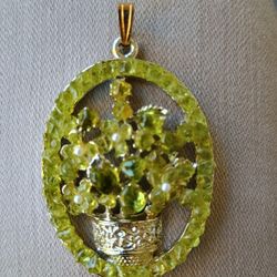 Raw Peridot In A Basket Pendant 
