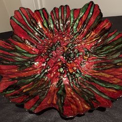 LARGE DECORATIVE ART GLAS DISH