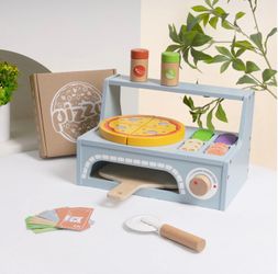 Wooden Pizza Oven Play Set for Kids with Toppings & Accessories