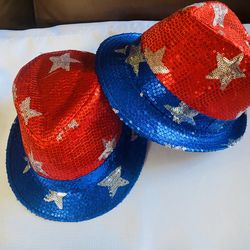 2 Pack 4th of July Patriotic Red, Silver & Blue USA Fedora Hat One Size