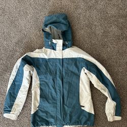 WMS SM White Sierra Cream and teal ski jacket