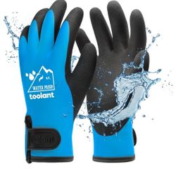 100% Waterproof Gloves for Men and Women, Winter Work Gloves for Cold Weather, Touchsreen, Thermal Insulated Freezer Gloves, With Grip, Blue, Large